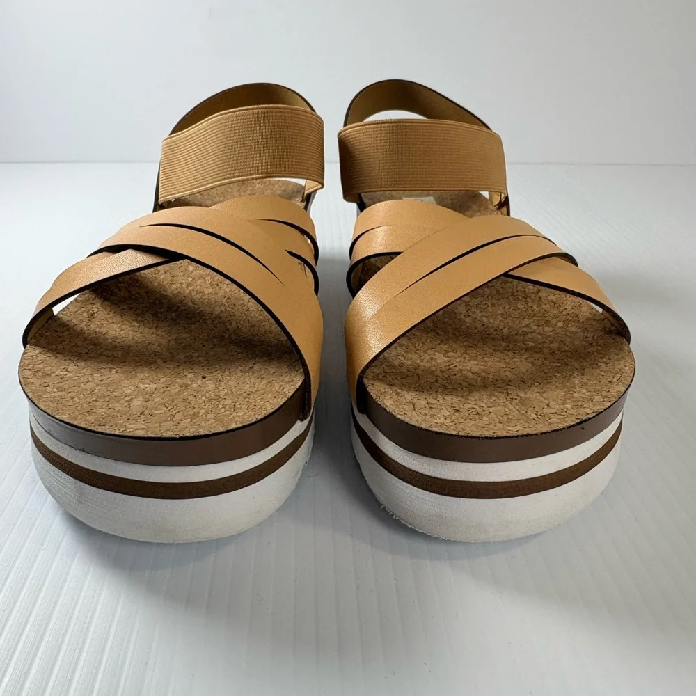 C&C California Platform Cork Sandals Tan Strappy Comfort Sandals Sz10